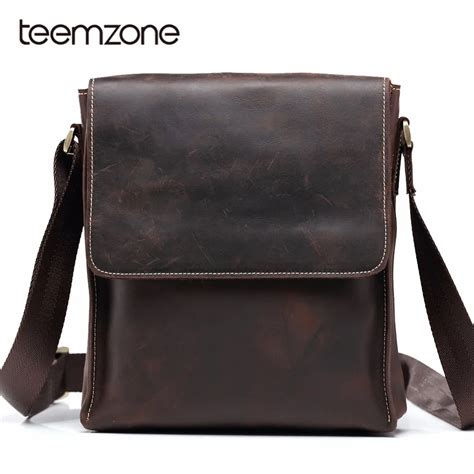 Teemzone Famous Brand Leather Men Bag Casual Business Leather Mens