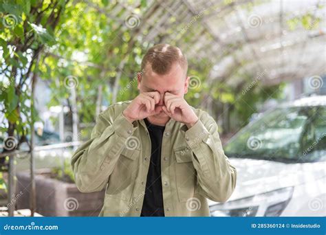 Young Caucasian Man Crying Outdoors Stock Photo Image Of