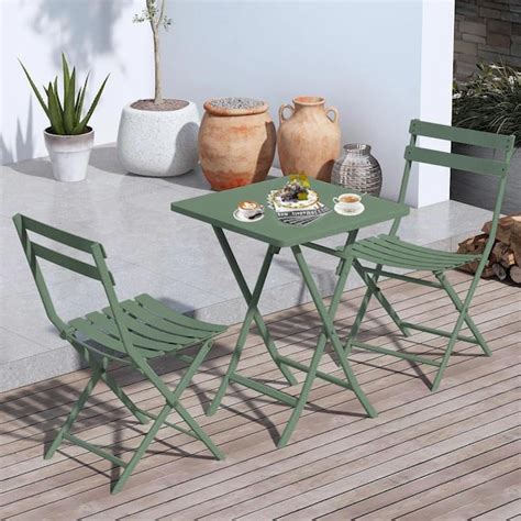 AUTMOON Patio Metal Bistro Set, Folding Outdoor Patio Furniture Sets ...