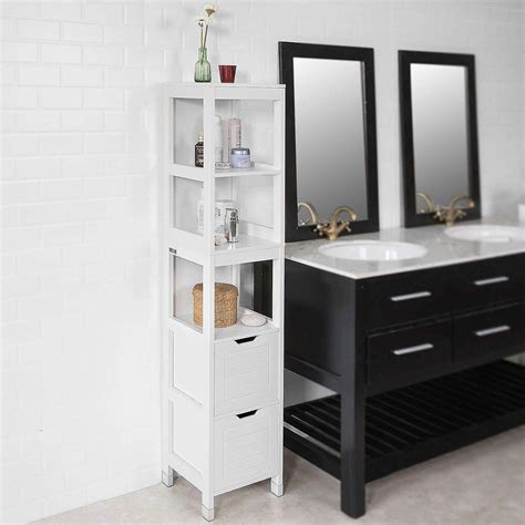 Sobuy Tall Bathroom Storage Cabinet With 3 Shelves And 2 Drawers Frg126 W Fruugo Ie