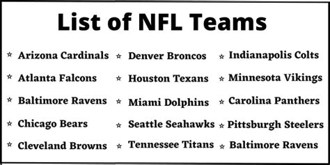 List Of Nfl Teams In Alphabetical Order All Nfl Teams Word Schools