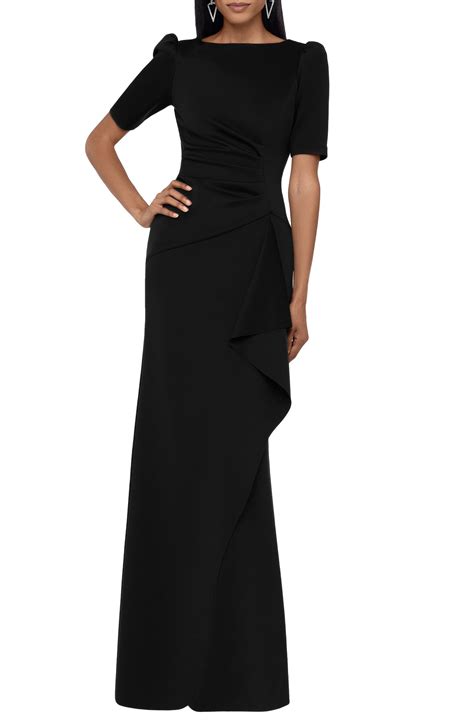 Xscape Side Ruched Ruffle Details Scuba Crepe Gown In Black Lyst