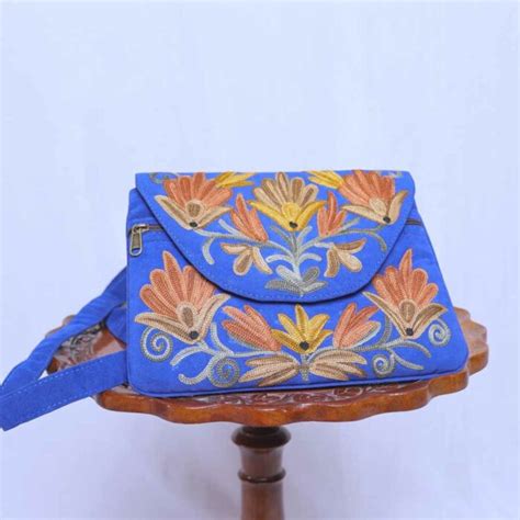 Blue Seude Kashmiri Sling Bag With Ari Embroidery Gyawun