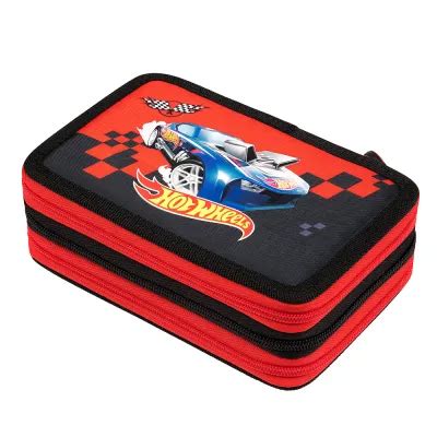 Hot Wheels Piórnik Potrójny Samochody z Wyposażeniem