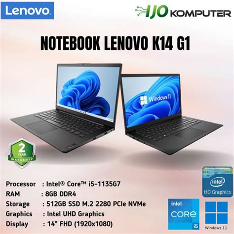 Jual LAPTOP LENOVO K14 GEN 1 - I5 1135G7 8GB 512GB SSD FHD WIN11 BLACK ...