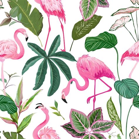 Premium Vector Tropical Background With Flamingo And Palm Leaves