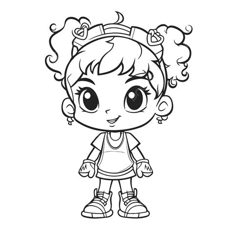 Coloring Page Of A Girl With Hair And Some Shoes On Outline Sketch ...