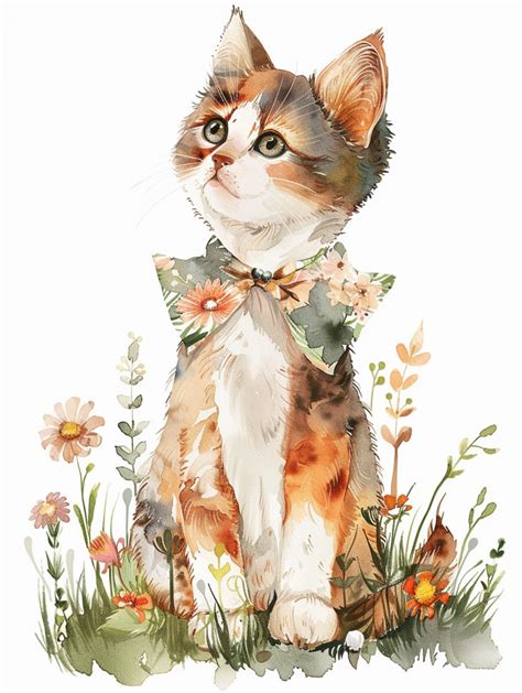 Watercolor Calico Kitten Art Print Free Stock Photo - Public Domain