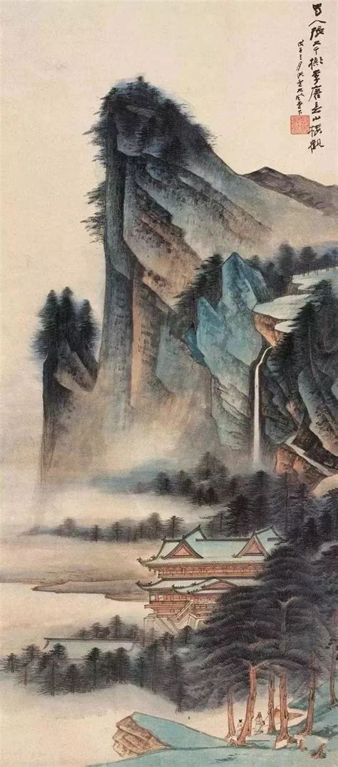 张大千的青绿山水画，真消暑！夏山山水画张大千新浪新闻