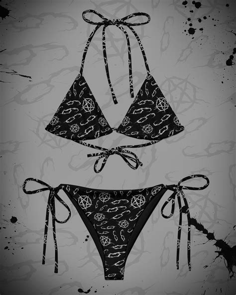 Gothic Swimsuit Bikini Beach Goth Clothing Recycled Bikini Pentagram String Bikini Satan