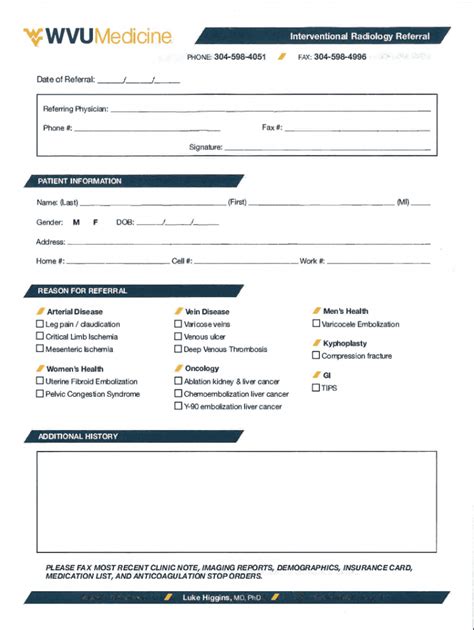 Fillable Online IR Referral Form WVU Medicine Fax Email Print PdfFiller