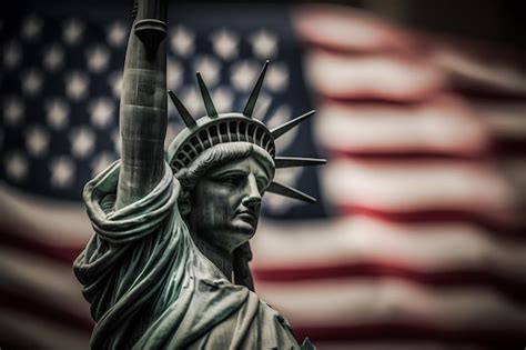 Estátua Da Liberdade No Fundo Da Bandeira Americana Conceito De