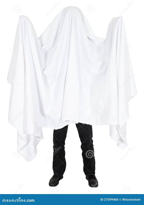 Funny Man Wearing Bedsheet Ghost Costume Isolated Stock Photo Image