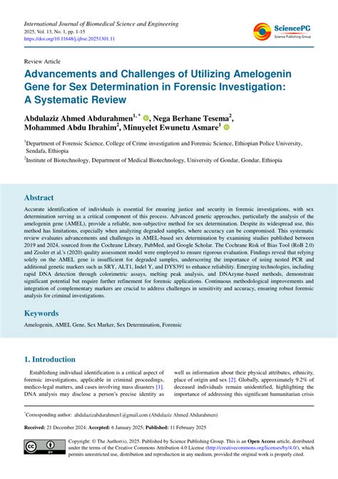 Pdf Advancements And Challenges Of Utilizing Amelogenin Gene For Sex Determination In Forensic