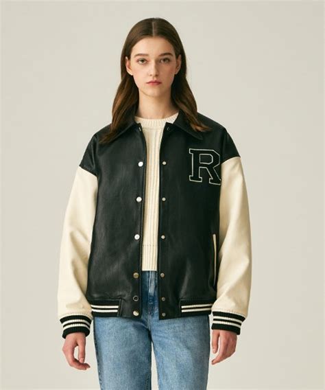 Musinsa Lady Volume Unisex Varsity Leather Jacket Black