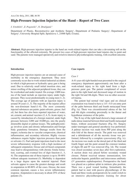 Pdf High Pressure Injection Injuries Of The Hand Report Of Two Cases