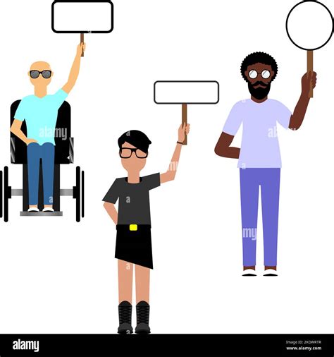 Inclusive People Holding Empty Placard Billboard Cartoon Illustration