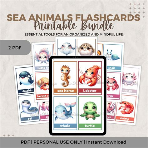 Sea Animals Flashcards, Ocean Animals, Printable File, Preschool Cards ...