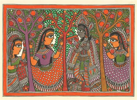 Madhubani Painting Radha And Krishna Painting By Sarita Devi Saatchi Art