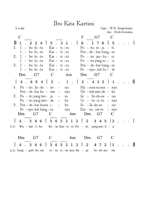 Not Angka Ibu Kita Kartini 3 Bait Lengkap Dengan Chord Pdf