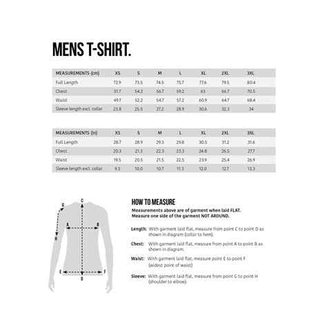 Size chart Mens Tee - True Fleece