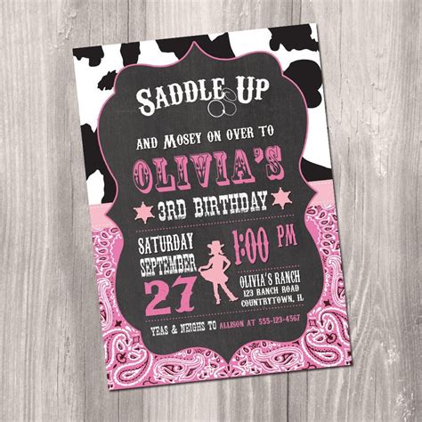 Cowgirl Birthday Invitation Printable Cowgirl Birthday Etsy