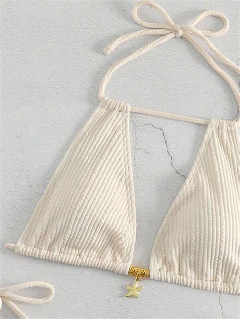 Bañador bikini tejido de canalé halter triángulo con cordón lateral