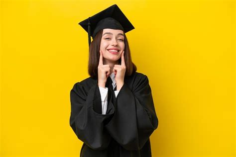 Mulher Ucraniana Jovem Graduada Na Universidade Isolada Em Fundo