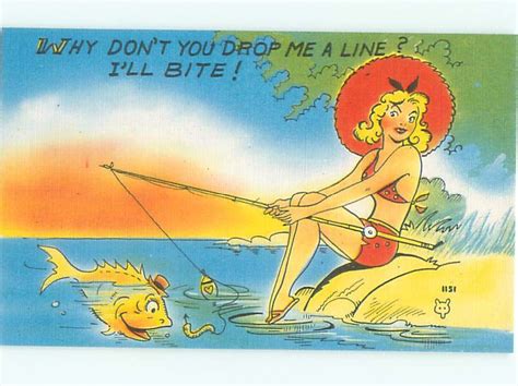 Linen Risque Sexy Bikini Girl With Fishing Rod Ab Topics Risque Women Vintage Women