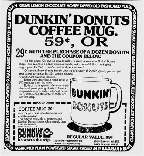 1979 offer for a neat coffee mug at Dunkin’ Donuts. : r/vintageads