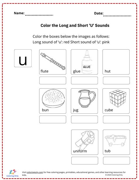 Color The Long And Short U Sounds Free Printable Worksheet