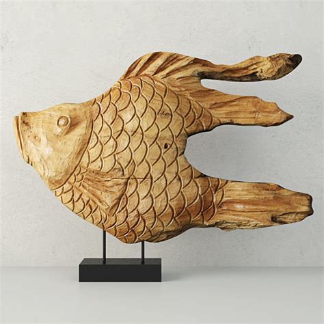 Carved Wood Fish Sculpture On Stand D Model Cgtrader