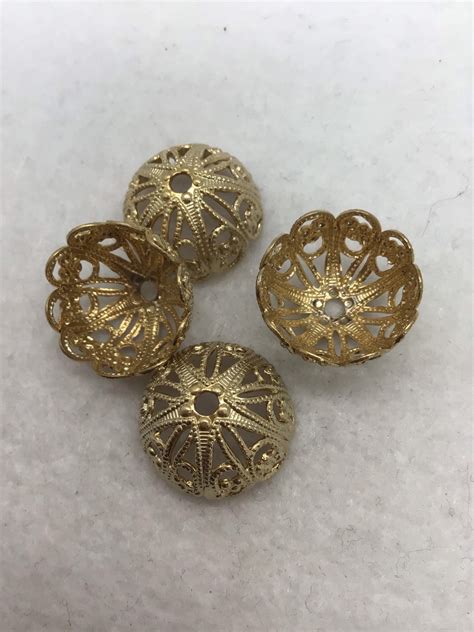 Vintage Large Gold Filigree Bead Caps Etsy