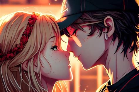 Premium Photo | Anime couple kiss close up Generative AI