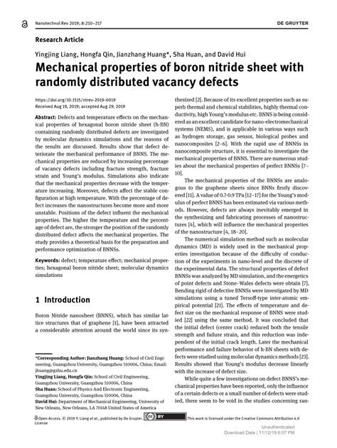 PDF Mechanical Properties Of Boron Nitride Sheet With Randomly