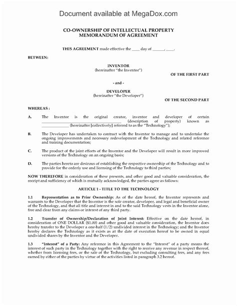 Printable Joint Ownership Agreement Template Printable Templates