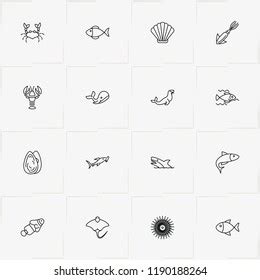 Seafood Linear Silhouette Icons Set On