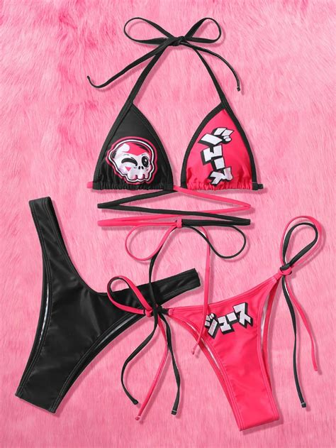 X Ilustrata Animeluv Piezas Ba Ador Bikini Con Estampado De Dibujos