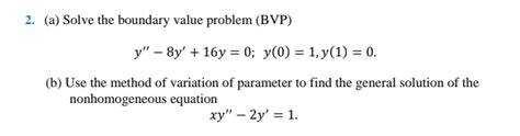 Solved 2 A Solve The Boundary Value Problem BVP Y Chegg