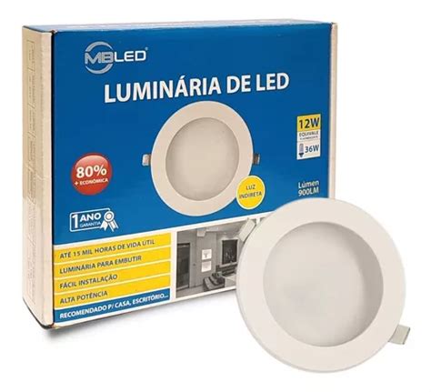 Painel Led Mbled Embutido 12w Redondo Luz Indireta 3000k