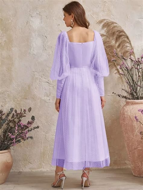 Shein Lantern Sleeve Dobby Mesh Maxi Dress Shein Usa Lantern Sleeves