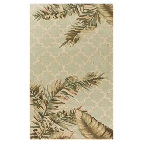 Tropical Mosaic Sage Green Palm Leaf Wool Area Rugs