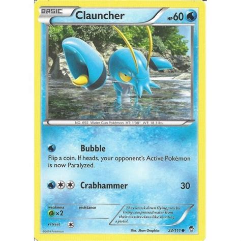 Pokemon Trading Card Game 23 111 Clauncher Common XY 03 Furious