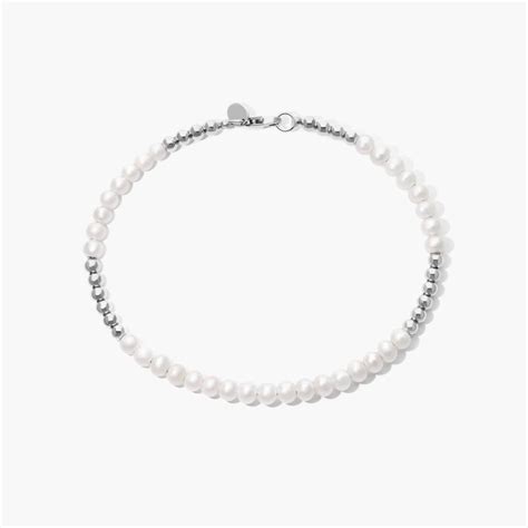 K White Gold Freshwater Pearl Beaded Bangle Bracelet W