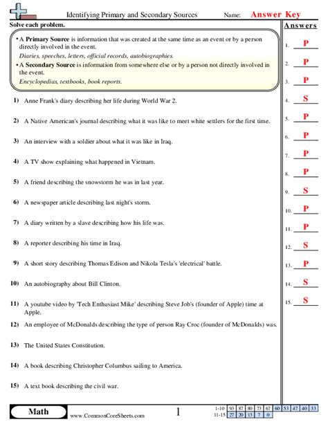 Primary And Secondary Sources Worksheets Worksheets Library