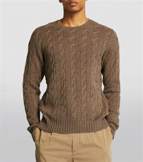 Mens Ralph Lauren Purple Label Brown Cashmere Cable Knit Sweater