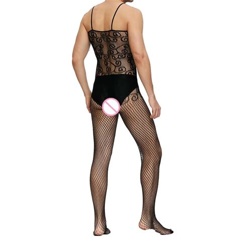 Elastic Spaghetti Strap Bodysuit Sexy Lingerie For Men With Fishnet And Bodystocking Erotic