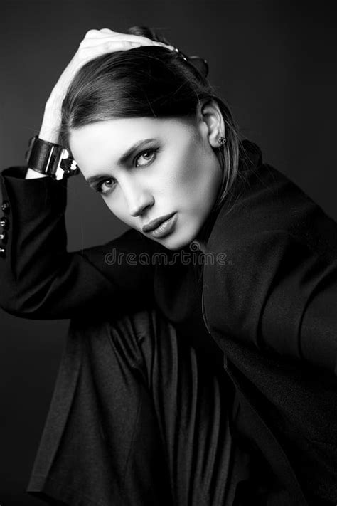 BW Portrait Of Attractive Brunette Girl Stock Photo Image Of Face Cosmetics 80639976