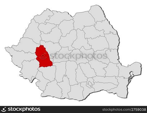 Map of Romania, Hunedoara highlighted. Political map of Romania with ...