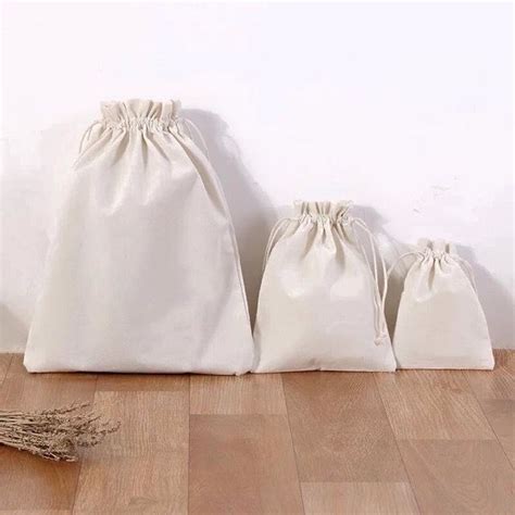 Canvas Drawstring Pouch Plain Design Katsa Bag Dustproof Storage